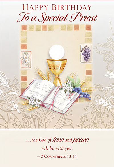 88459 priest birthday - 4 1/2 x 6 3/4 - glitter decoration & embossed